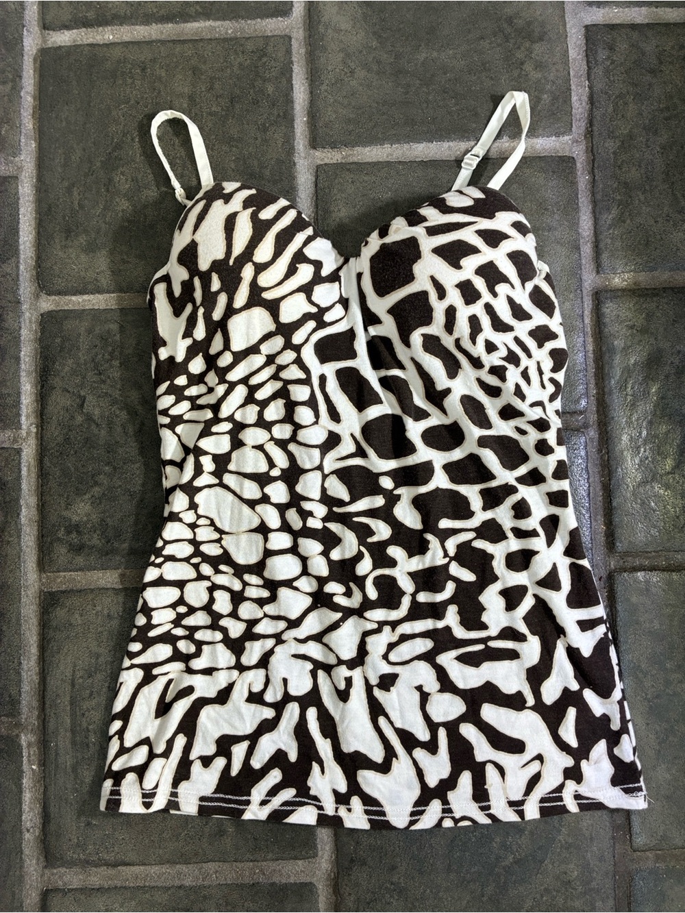 Brown and White Abstract Print Cami Top